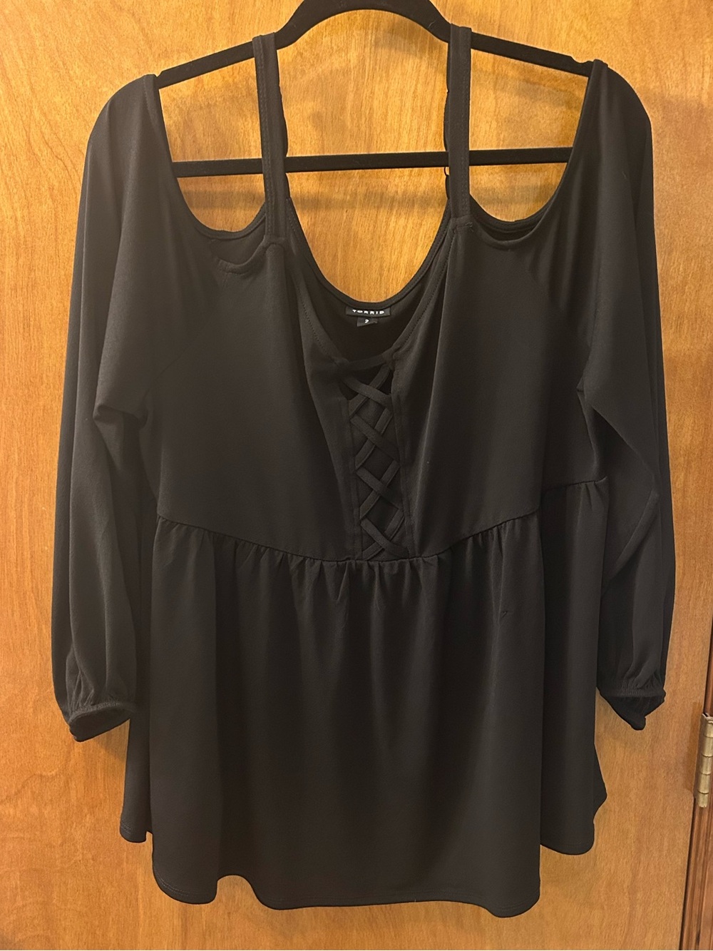 torrid Black Cold-Shoulder Lace-Up Peplum Blouse